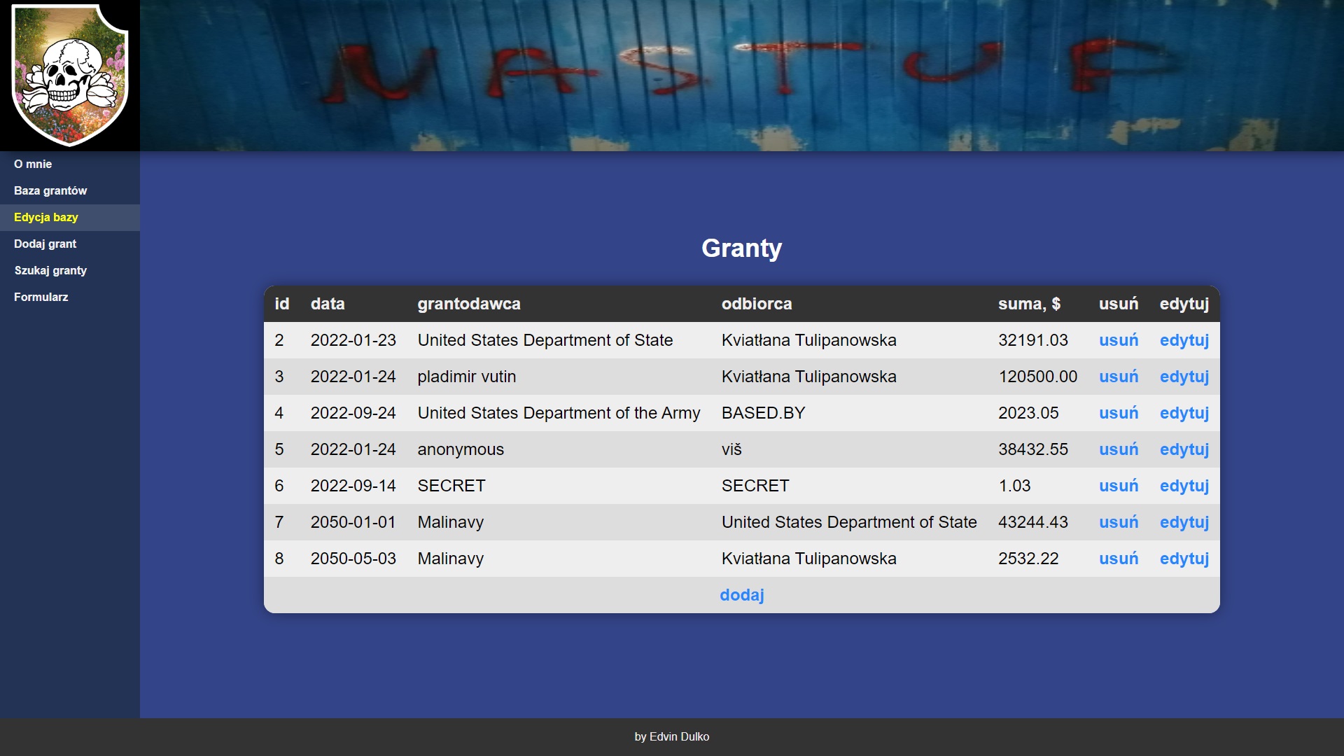 database editing page